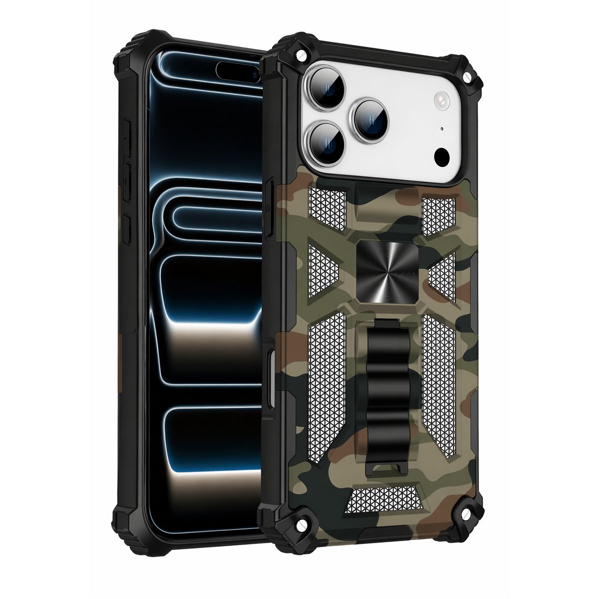 GENERICO - Carcasa para Antigolpe Reforzada para iPhone 17 Pro Max - Verde Camuflaje