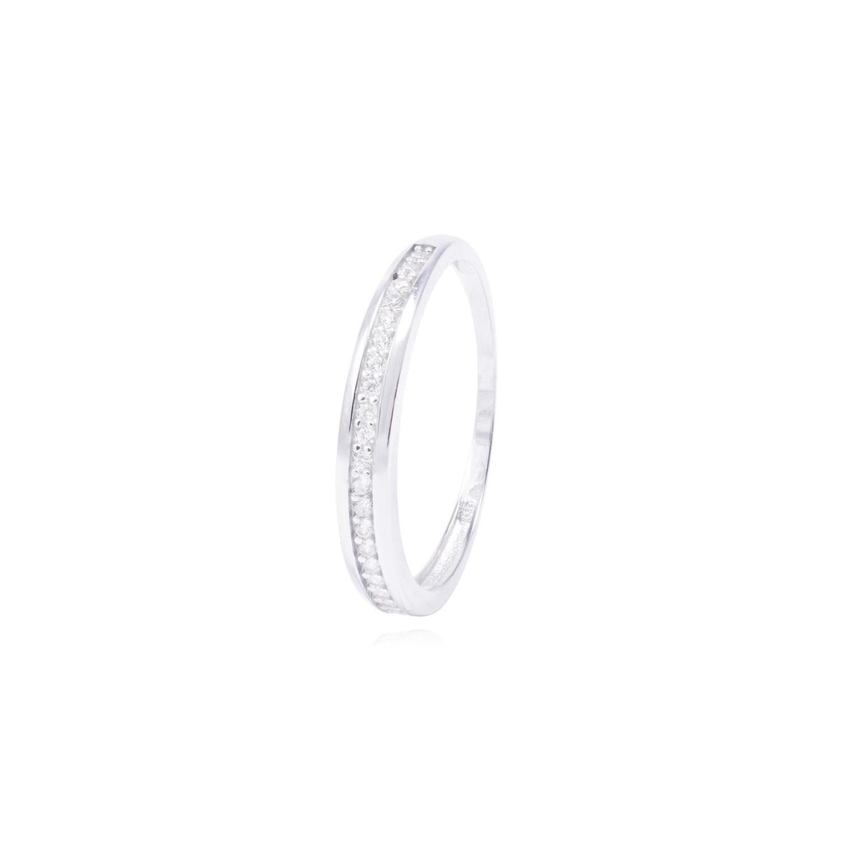JB JOYAS BARON - Anillo Oro Blanco 18Kt de Compromiso 1/2 Cintillo Circon