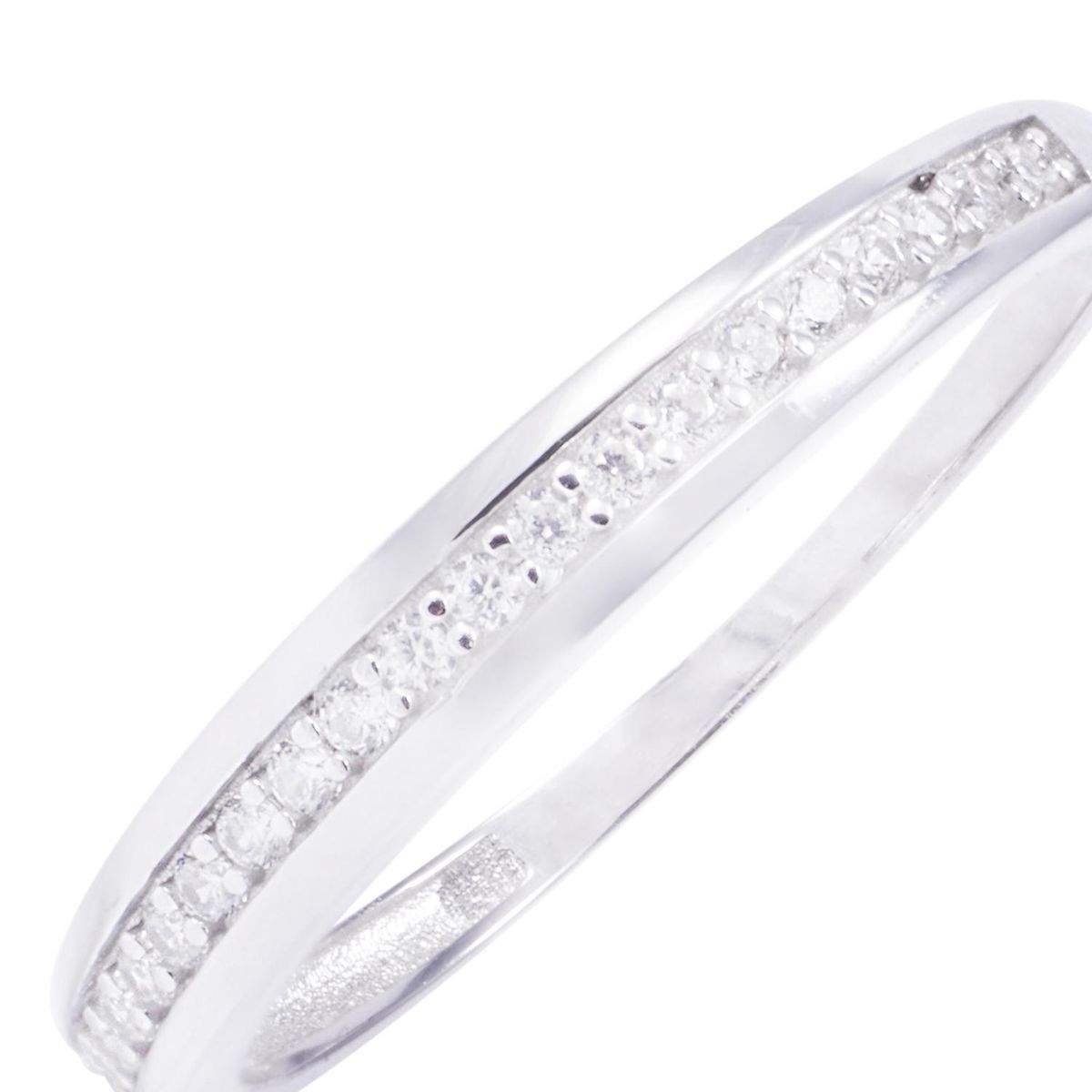 JB JOYAS BARON - Anillo Oro Blanco 18Kt de Compromiso 1/2 Cintillo Circon