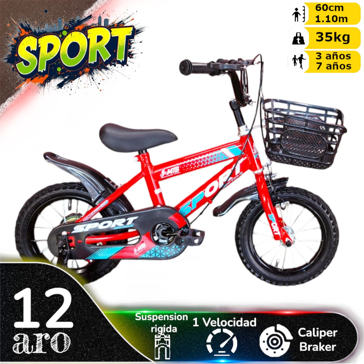 GENERICO - Bicicleta Aro 12 Infantil Sport Roja