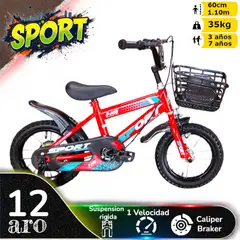 GENERICO - Bicicleta Aro 12 Infantil Sport Roja