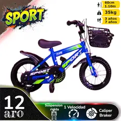 GENERICO - Bicicleta Aro 12 Infantil Sport Azul