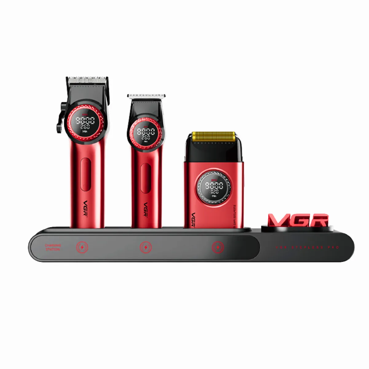 VGR - Barber Combo VGR Cortapelo, Patillera Y Afeitadora Stepless 3 ROJO