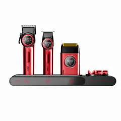 VGR - Barber Combo Cortapelo, Patillera Y Afeitadora Stepless 3 ROJO