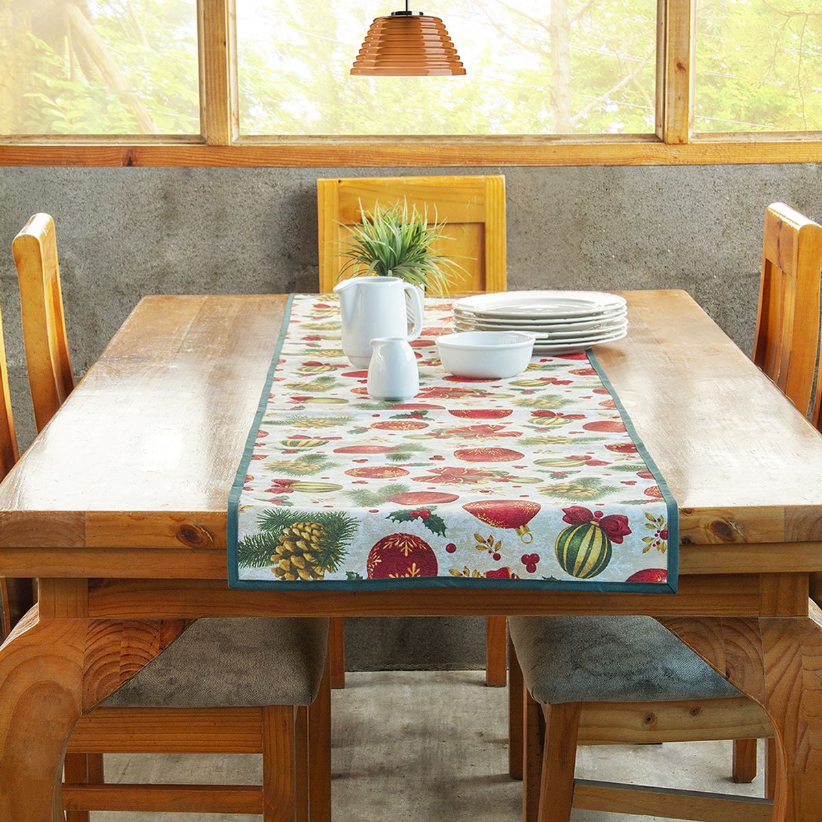 MASEL - Camino de mesa Lona española estampada Navidad Esferas