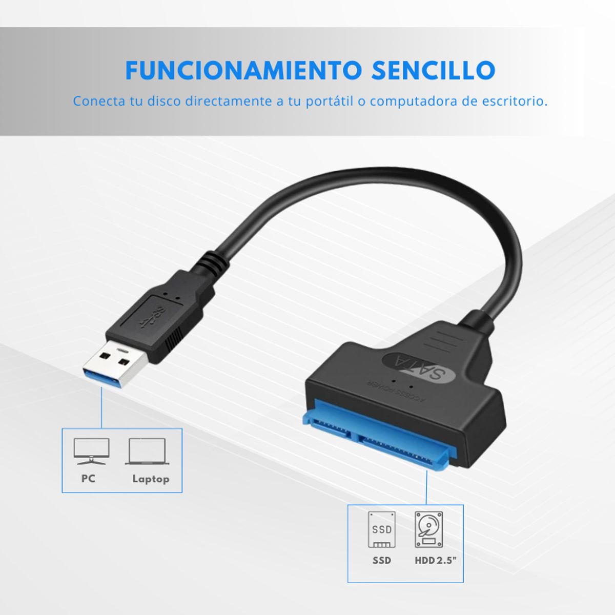 GENERICO - Cable Adaptador Sata 2.5 a Usb 3.0 Para Disco Duro Notebook/PC 5Gbps