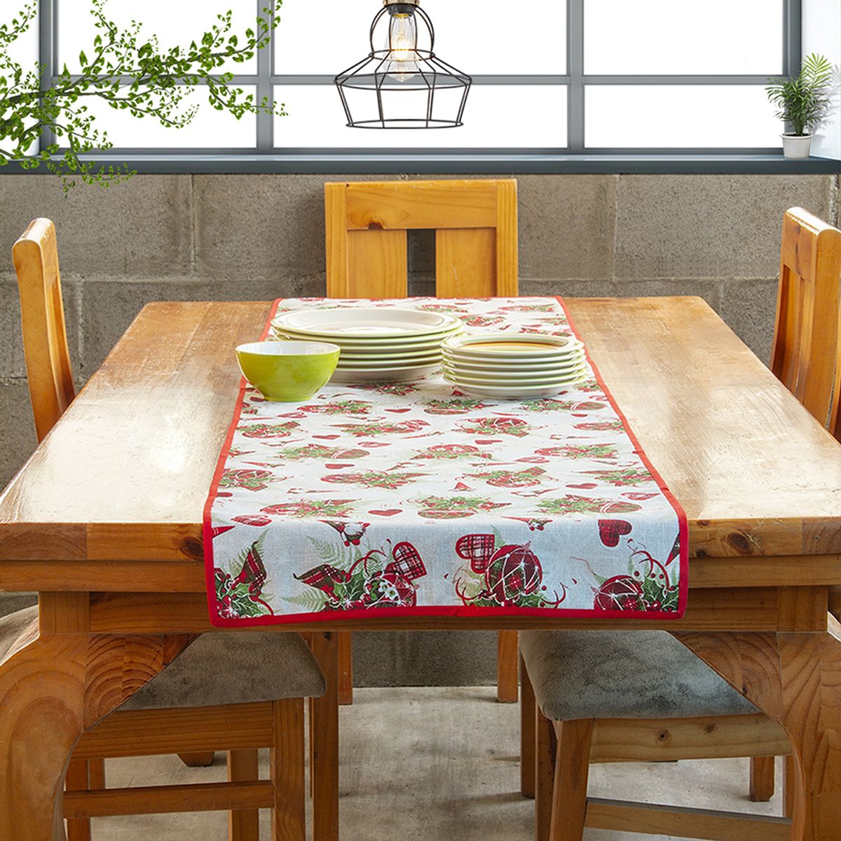 MASEL - Camino de mesa Lona española estampada Navidad Corazones