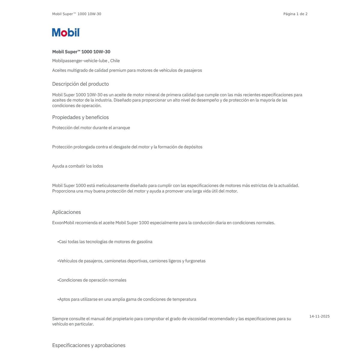 MOBIL - Lubricante Motor 10w30 Mobil Super 1000 4 Litros
