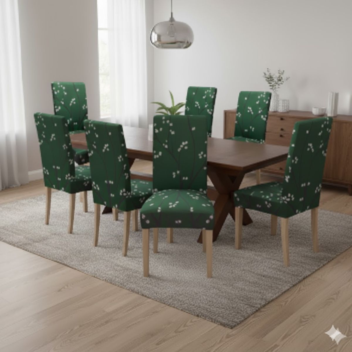 DIANA - FUNDAS SILLAS ELASTIZADAS SET DE 6 PIEZAS CON DISEÑO VERDE FLORES TAMAÑO UNIVERSAL