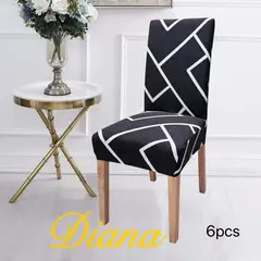 DIANA - FUNDA SILLAS ELASTIZADA SET DE 6 UNIDADES CON DISEÑO NEGRO LINEAS BLANCAS TAMAÑO UNIVERSAL