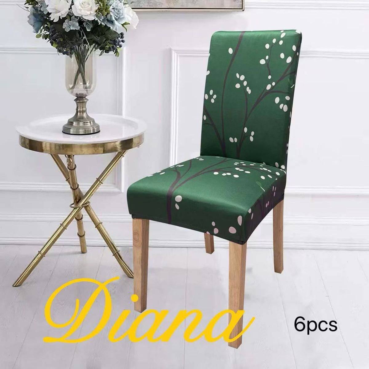 DIANA - FUNDA SILLAS ELASTIZADA SET DE 6 UNIDADES CON DISEÑO VERDE FLORAL TAMAÑO UNIVERSAL