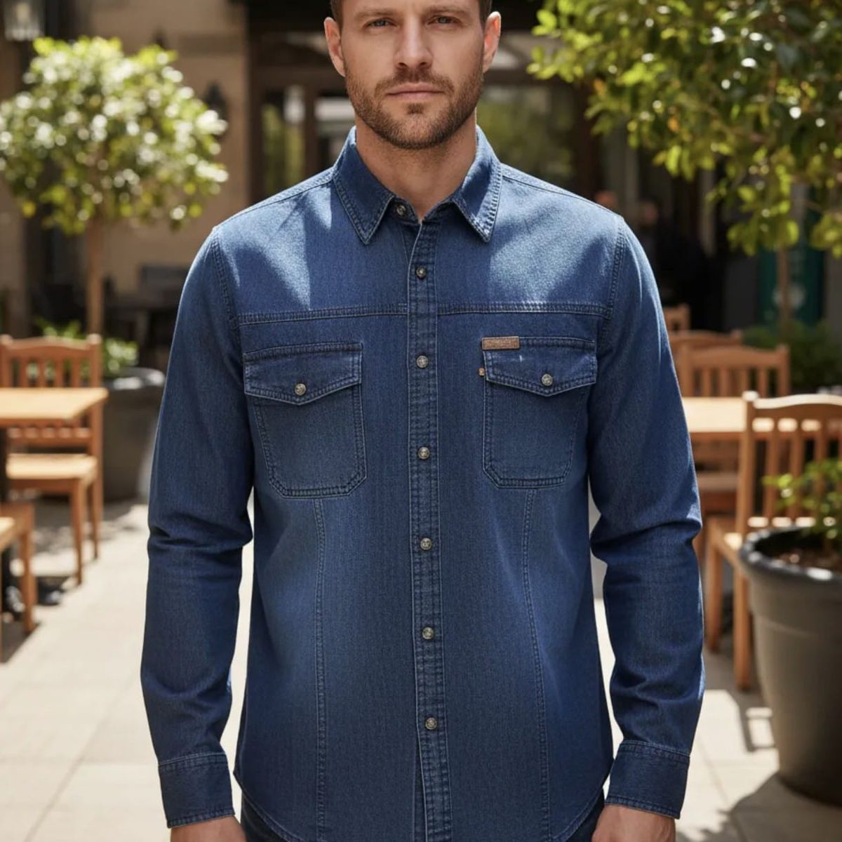 BLUE MOUNTAIN - Camisa Jeans Manga Larga Hombre Mezclilla