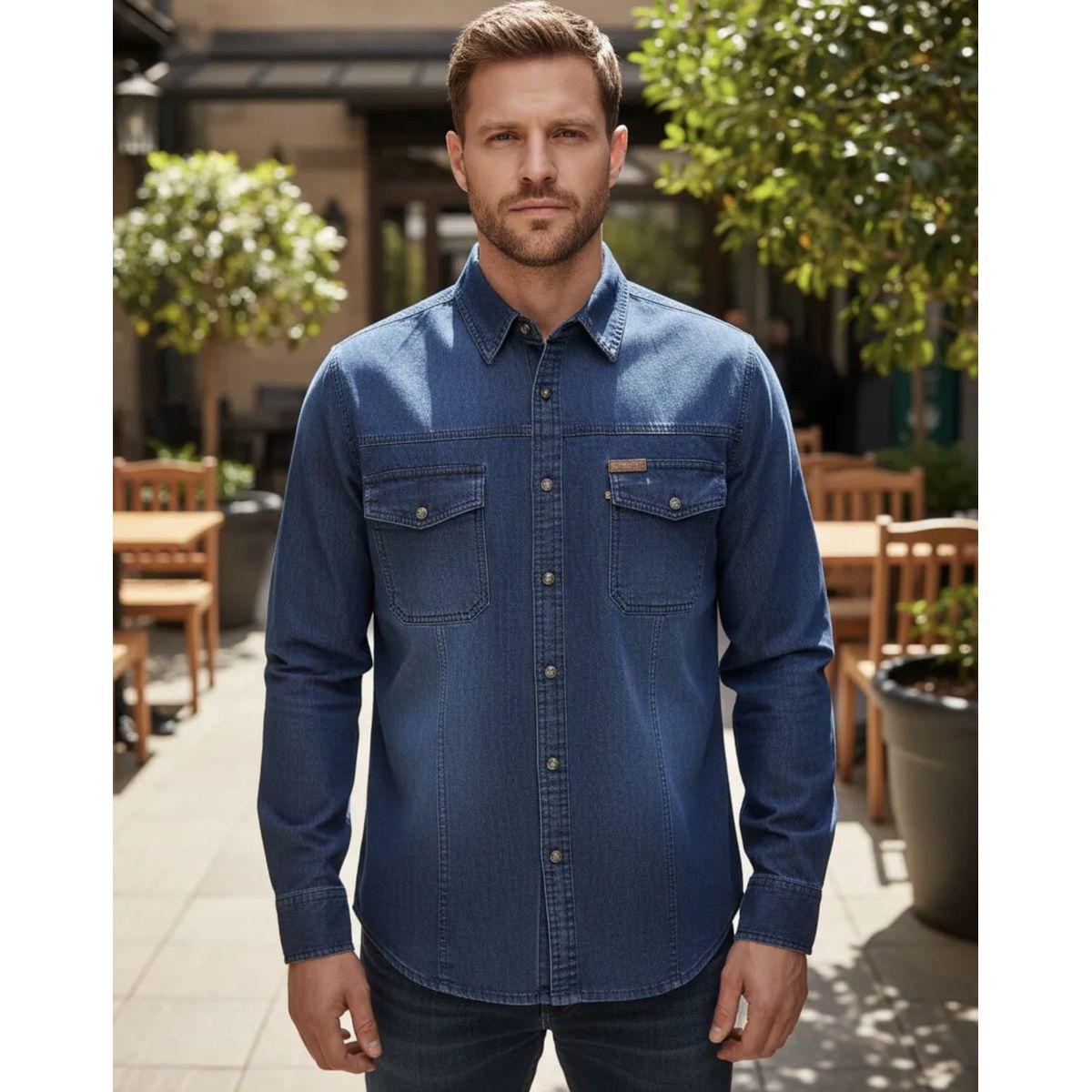 BLUE MOUNTAIN - Camisa Jeans Manga Larga Hombre Mezclilla