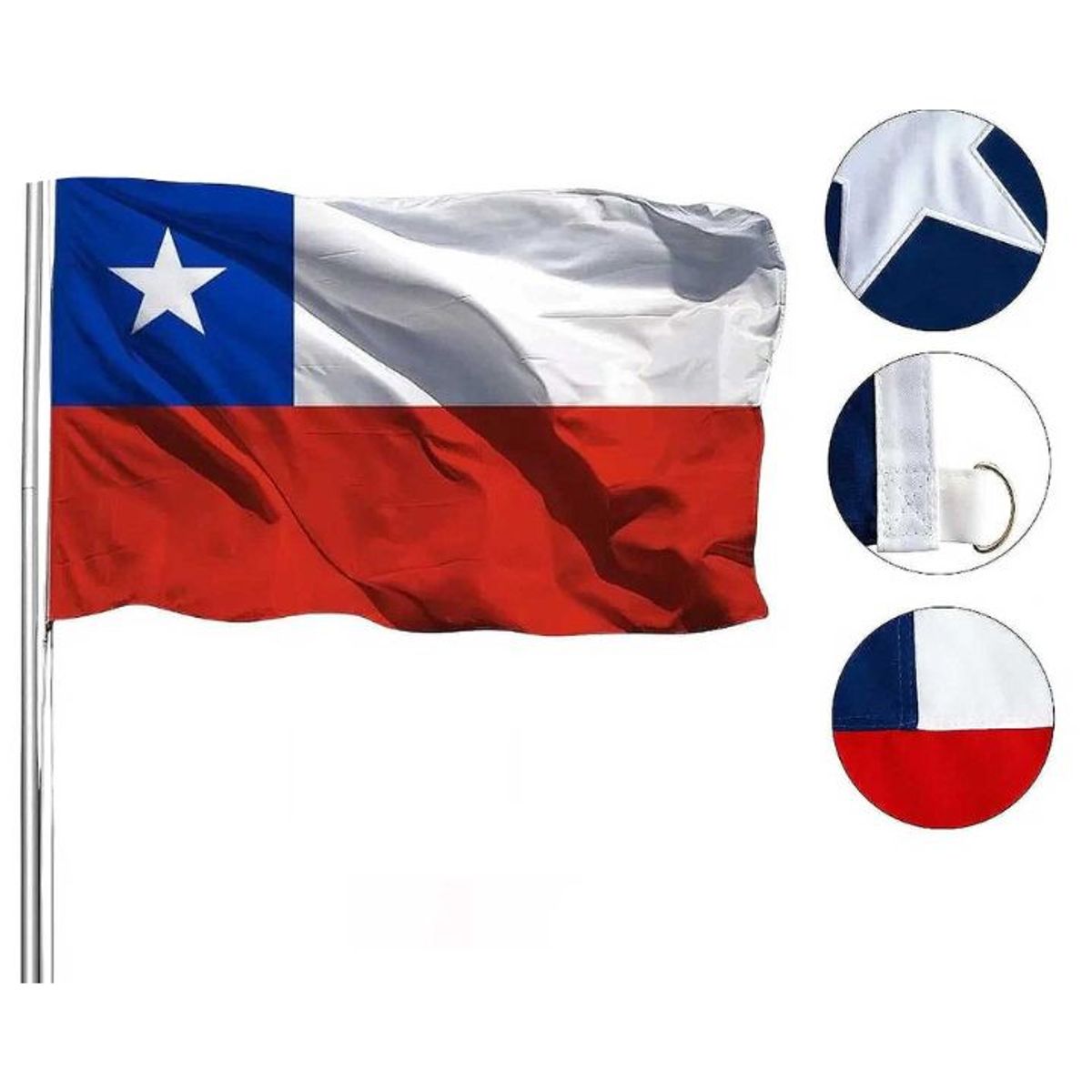 GENERICO - Bandera Chilena Bordada 60x90cm Reforzada