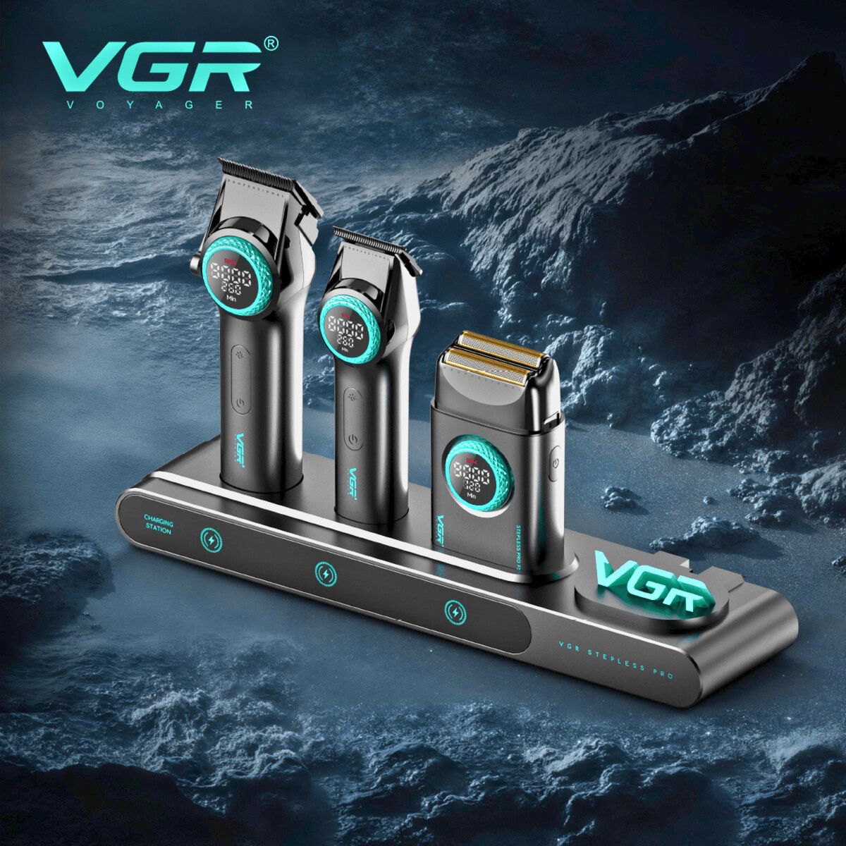 VGR - Barber Combo VGR Cortapelo, Patillera Y Afeitadora Stepless 3 Negro