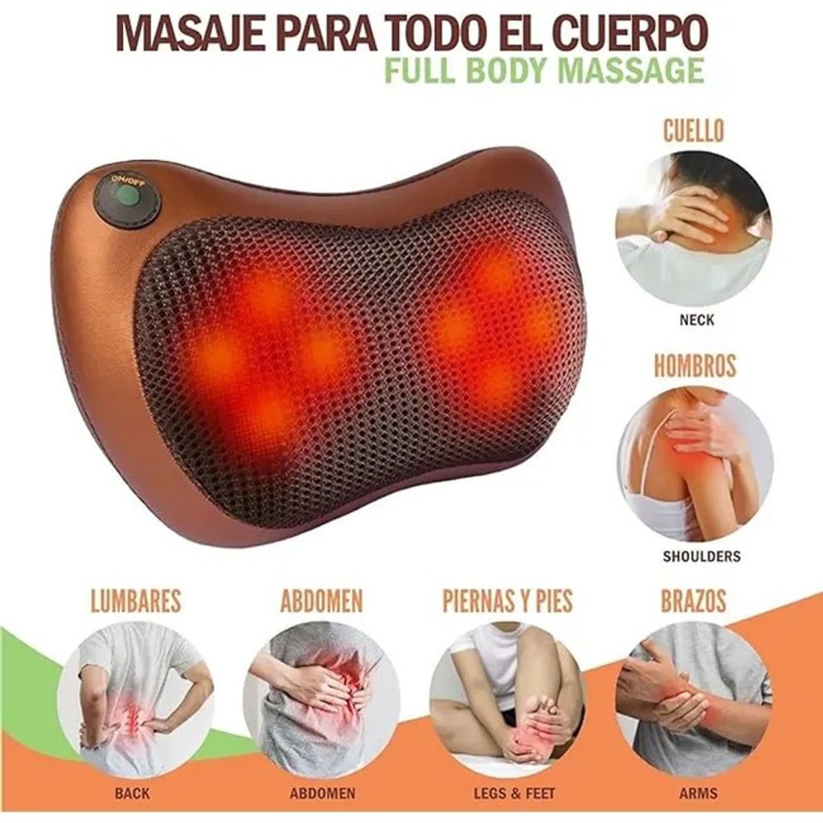 MOVI - Cojín Masajeador Multifuncional 3 en 1 (Auto - Casa - Oficina)