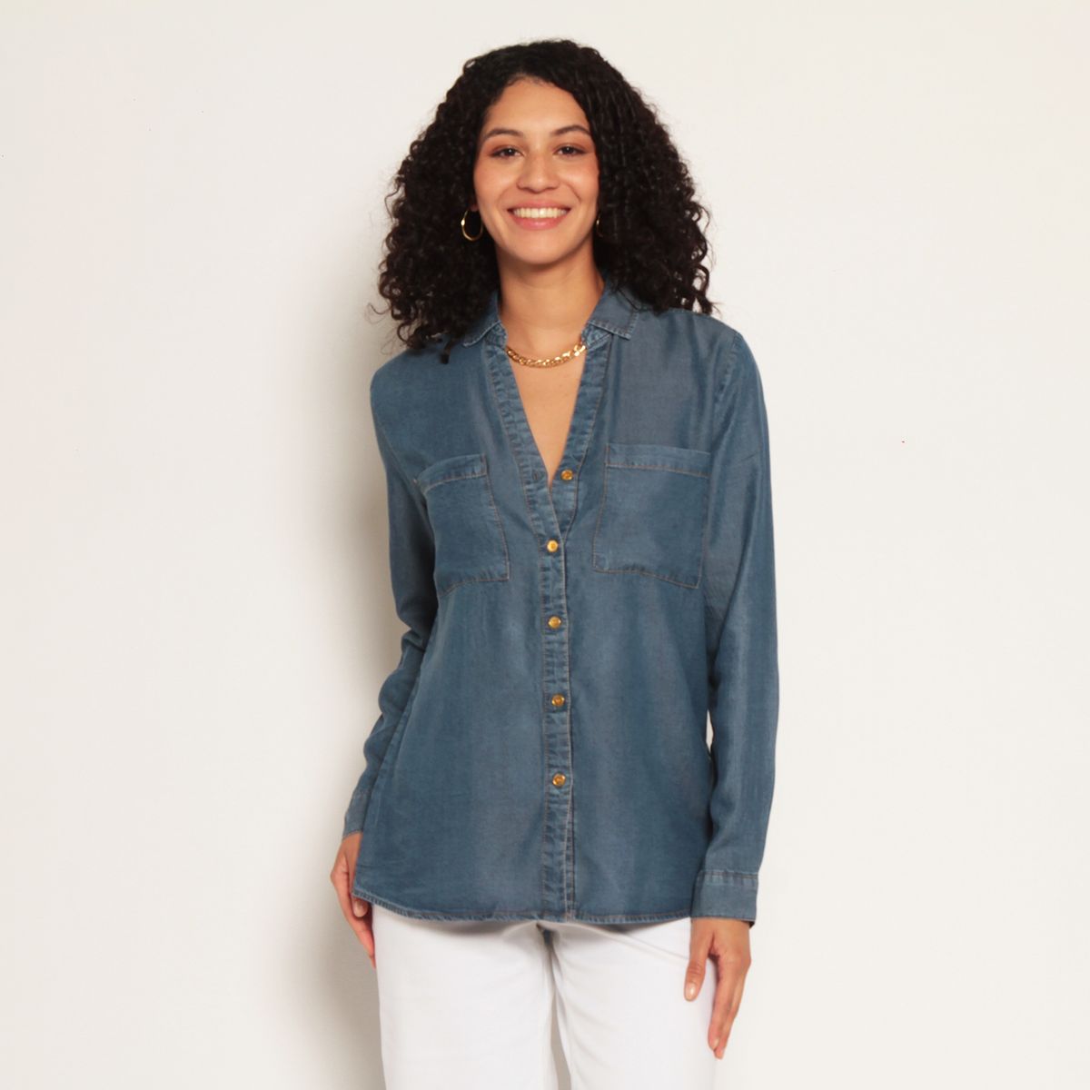 WADOS - BLUSA MANGA LARGA TENCEL ABOTONADA EN ELANTERO Y BOLSILLOS