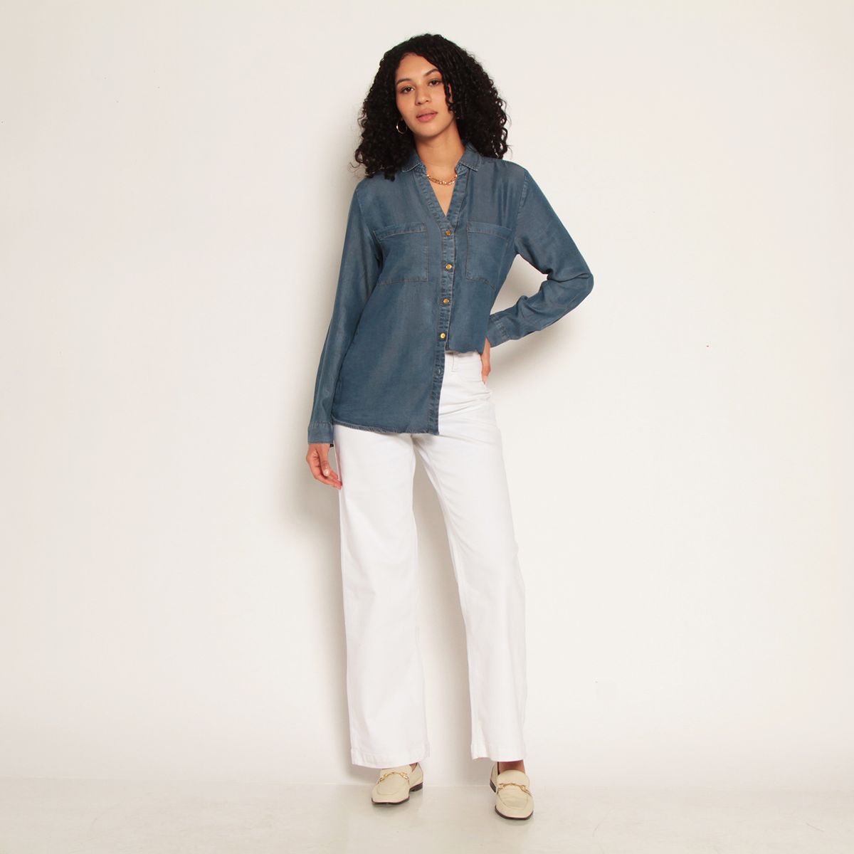 WADOS - BLUSA MANGA LARGA TENCEL ABOTONADA EN ELANTERO Y BOLSILLOS