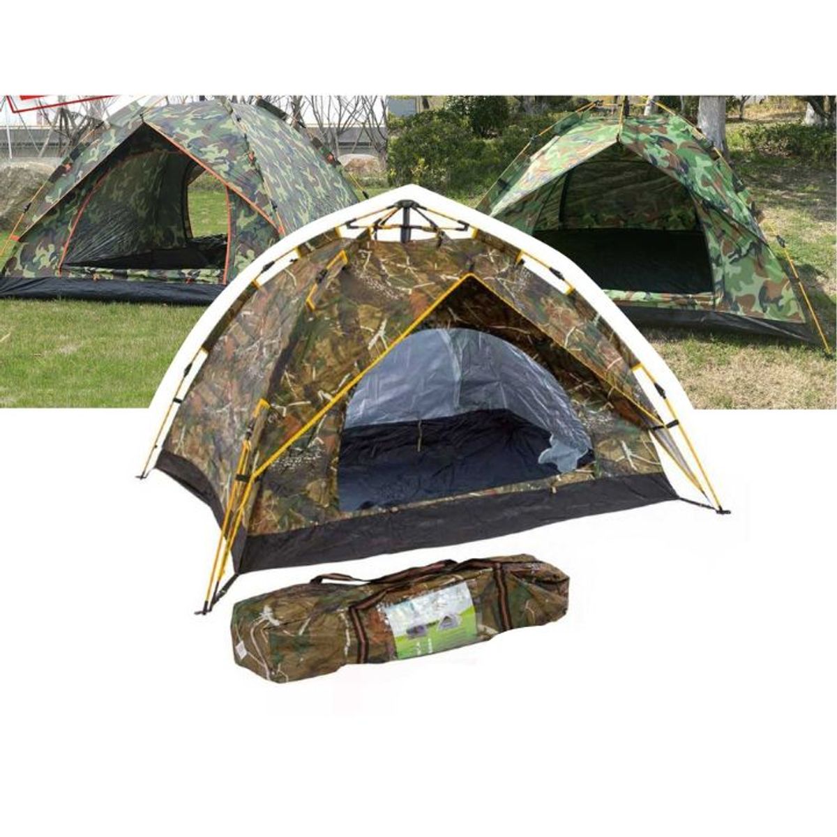 GENERICO - Carpa Camping Automatica Camuflaje / 4 personas 200x150x125 cm - Doble Capa