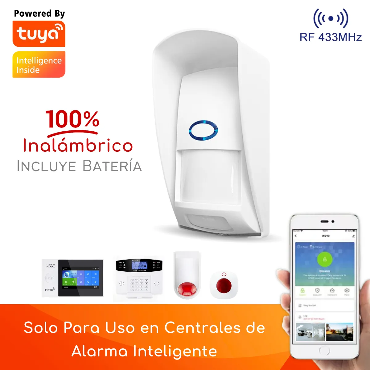 D MOTICA - Sensor De Movimiento Pir Infrarrojo EXTERIOR Inalámbrico 433mhz