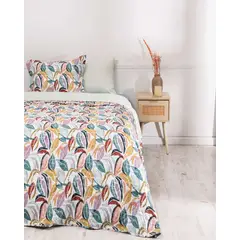 MASHINI - Cubrecama Colcha Quilt mas Juego de Sábana Liso 2 Plaza