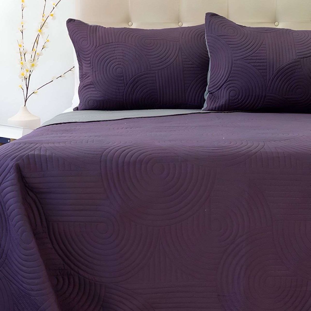 DORAL - Cubrecama Colcha Quilt Hotpress Liso Bicolor 2 Plazas Doral