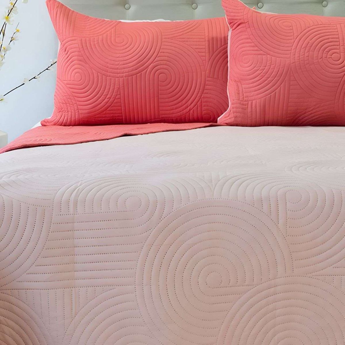 DORAL - Cubrecama Colcha Quilt Hotpress Liso Bicolor 2 Plazas Doral