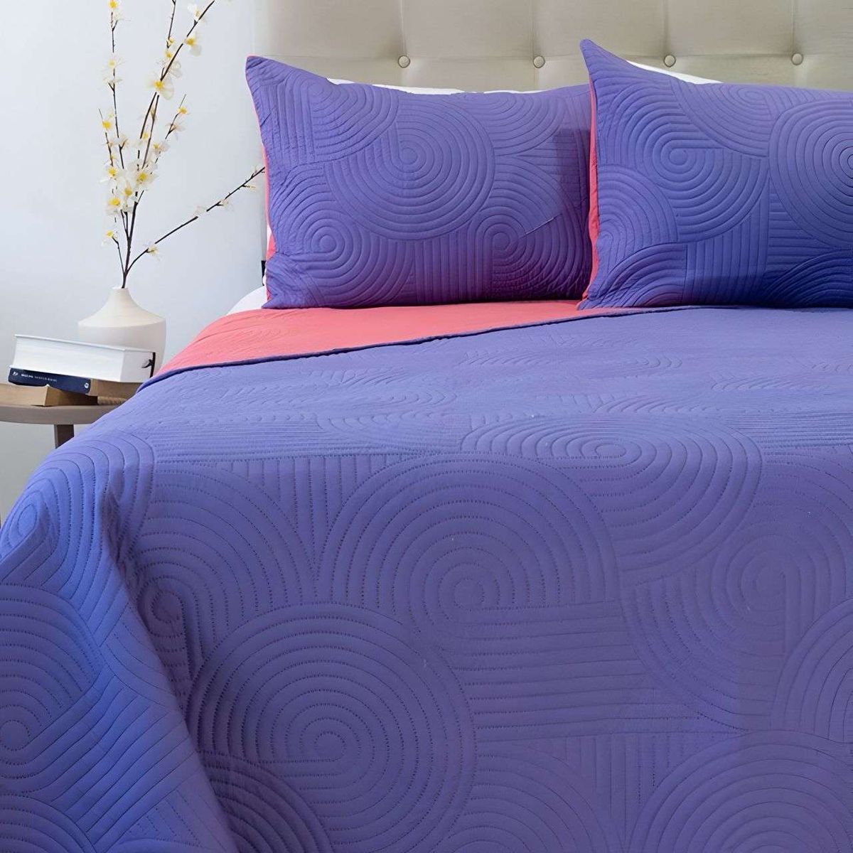 DORAL - Cubrecama Colcha Quilt Hotpress Liso Bicolor King Doral