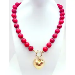 JOYAS GAB - COLLAR PIEDRA NATURAL AGATAS ACCESORIOS BAÑO ORO AMARILLO Y COLGANTE CORAZON