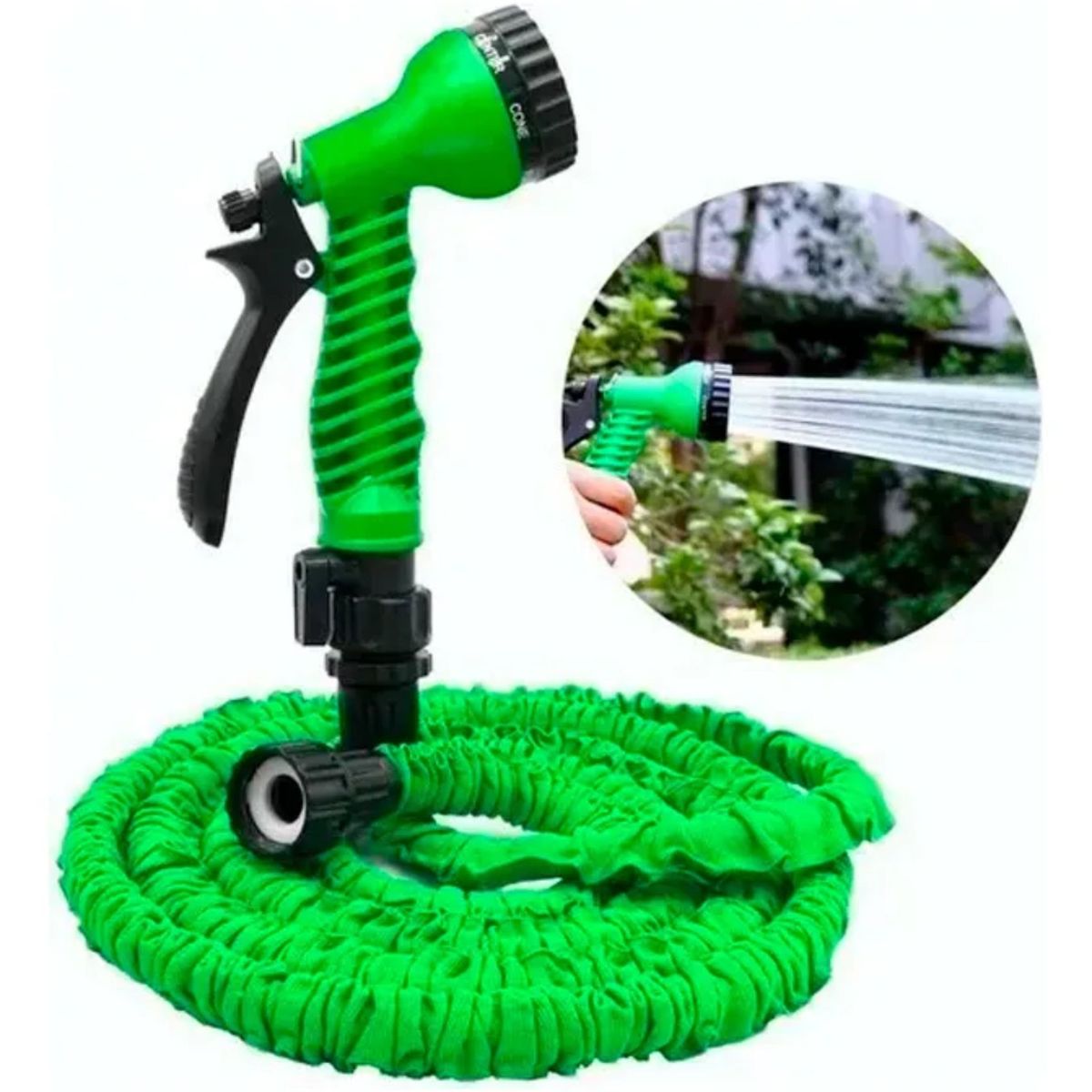 MOVI - Manguera de Riego Extensible 22.5 m con Pistola Multichorro y Conectores Universales