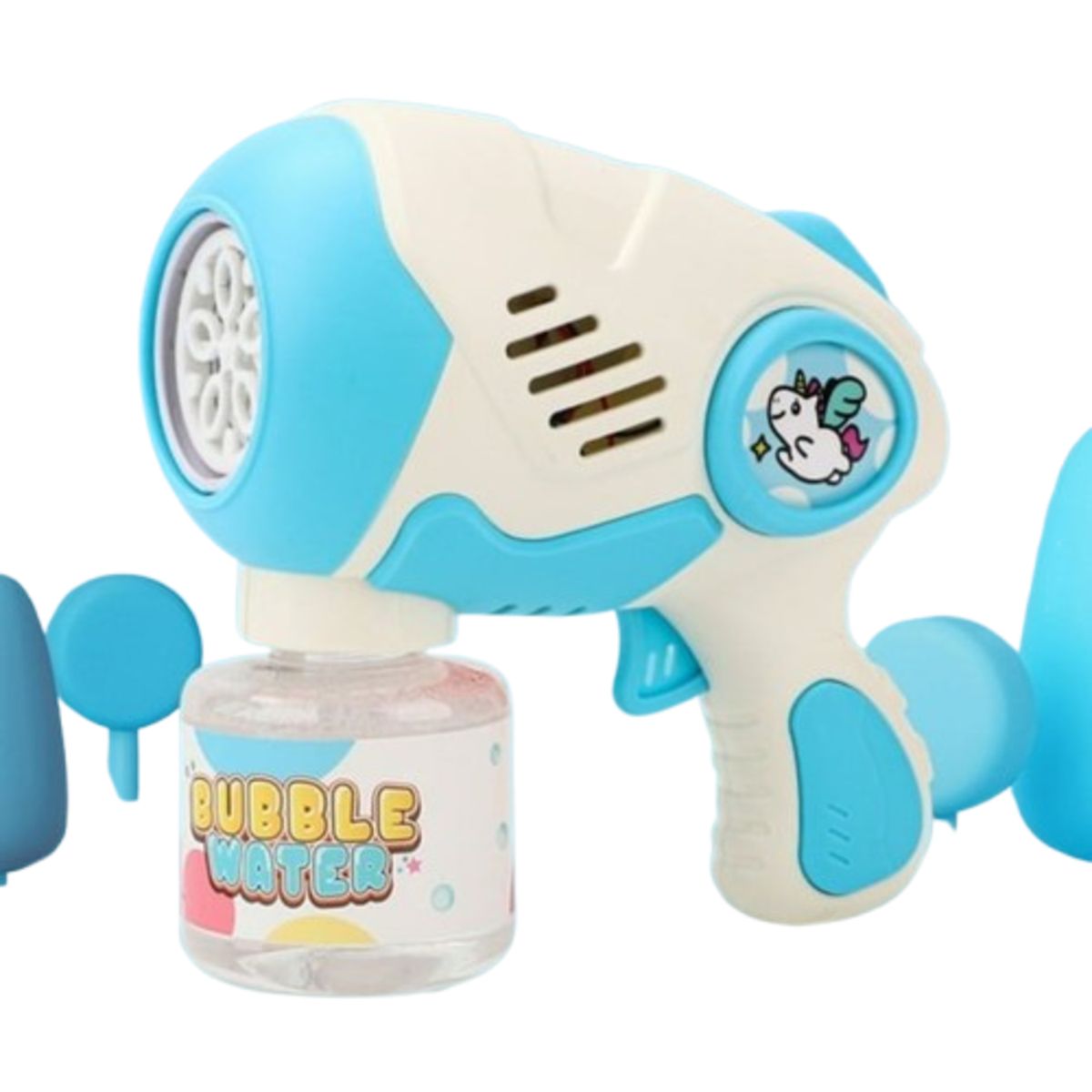 GENERICO - PACK X 3 JUGUETE LANZA BURBUJA UNICORNIO CELESTE