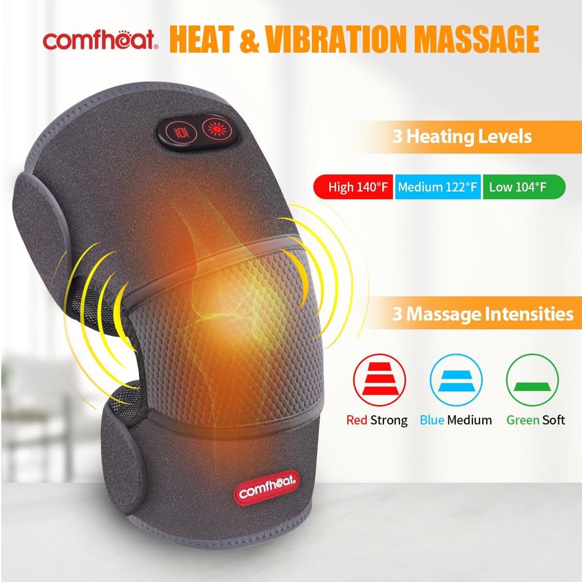 MOVI - RODILLERA TÉRMICA USB CON MASAJE VIBRATORIO TERAPÉUTICO 2 EN 1