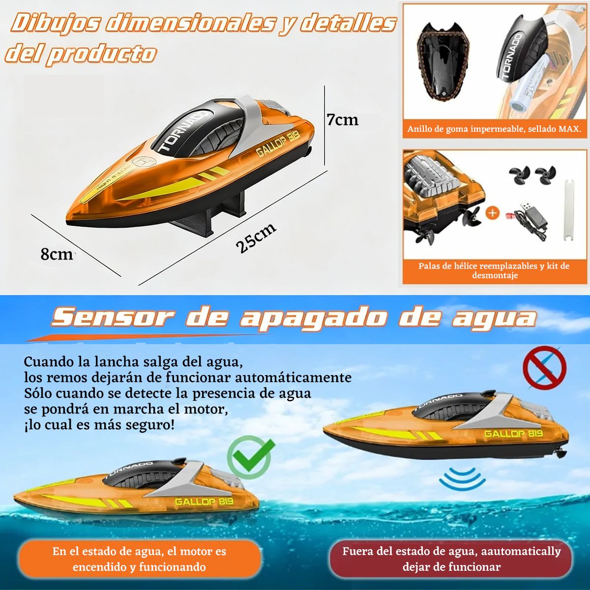 GENERICO - Lancha Deportiva Control Remoto Batería Recargable Velocidad