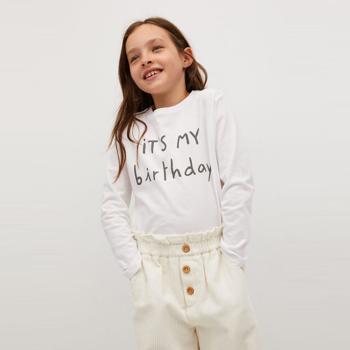 MANGO KIDS - Polera 100% Algodón Orgánico Mensjae Birthday Niña