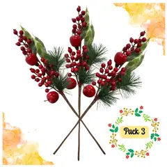 EKOL TACTICA MILITAR - Pack 3 Bayas Ramas Flores Artificiales Acebo Tallos Navidad 2025