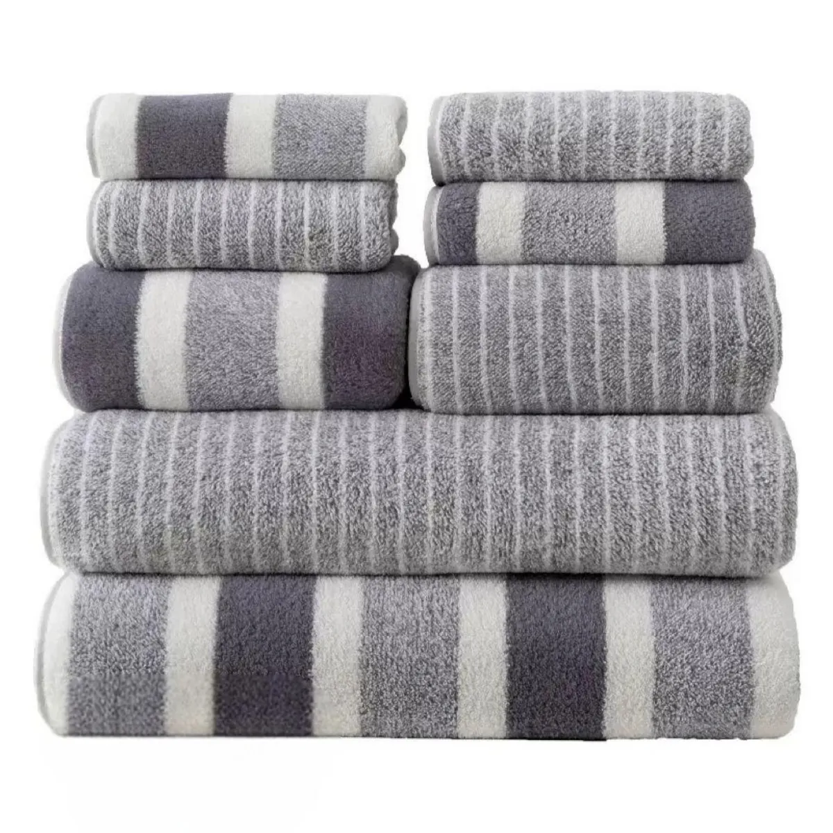 GENERICO - Set de 8 Toallas Rayadas Ultra Absorbentes – Secado Rápido y Estilo Spa