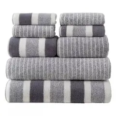 GENERICO - Set de 8 Toallas Rayadas Ultra Absorbentes – Secado Rápido y Estilo Spa