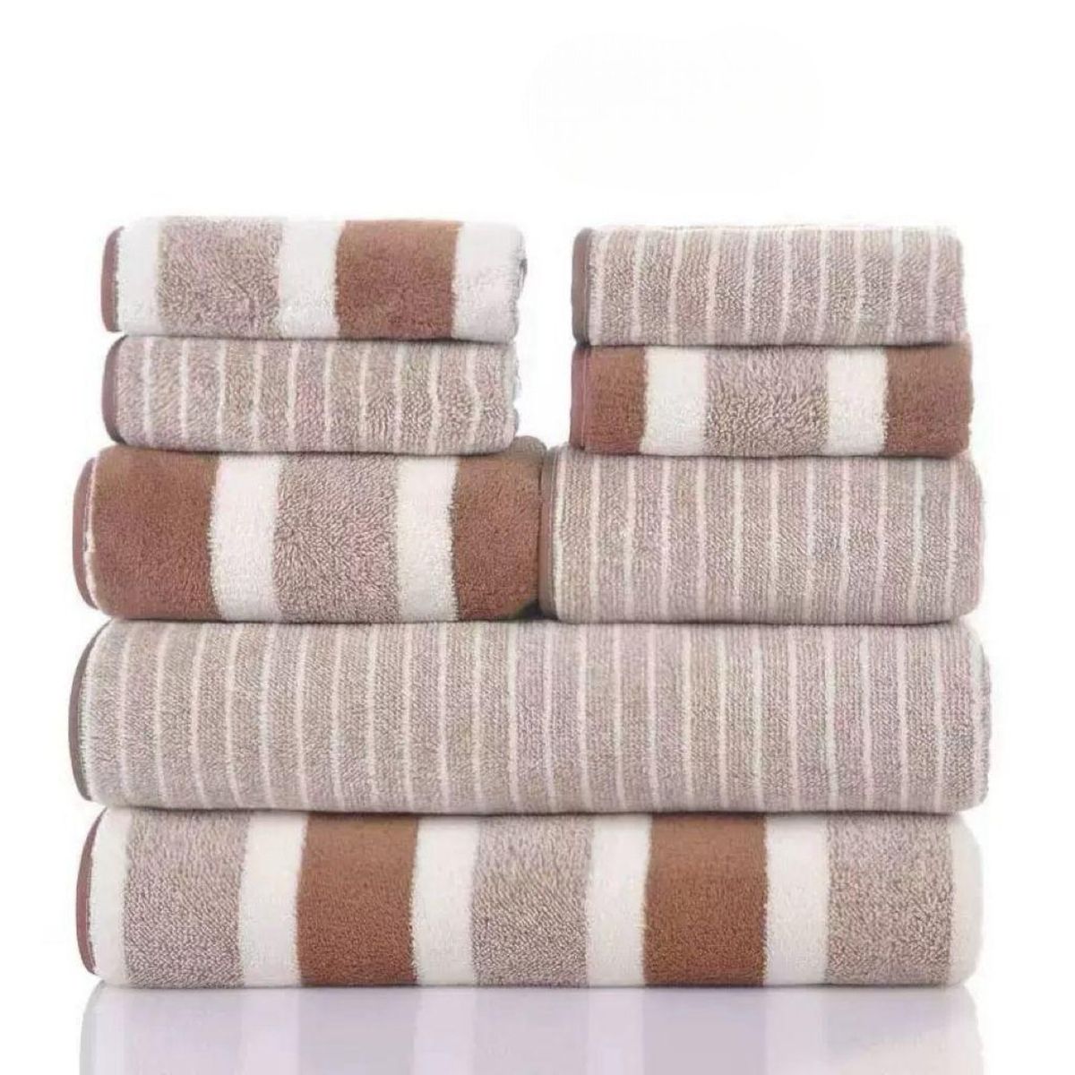 GENERICO - Set de 8 Toallas Rayadas Ultra Absorbentes – Estilo Spa Marron