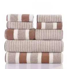 GENERICO - Set de 8 Toallas Rayadas Ultra Absorbentes – Estilo Spa Marron