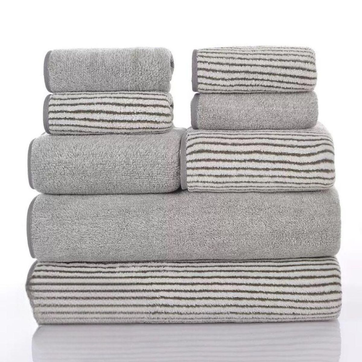 GENERICO - Set de 8 Toallas Rayadas Ultra Absorbentes – Estilo Spa Gris