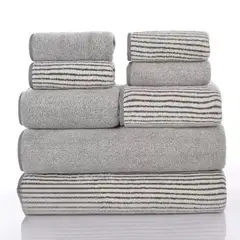 GENERICO - Set de 8 Toallas Rayadas Ultra Absorbentes – Estilo Spa Gris