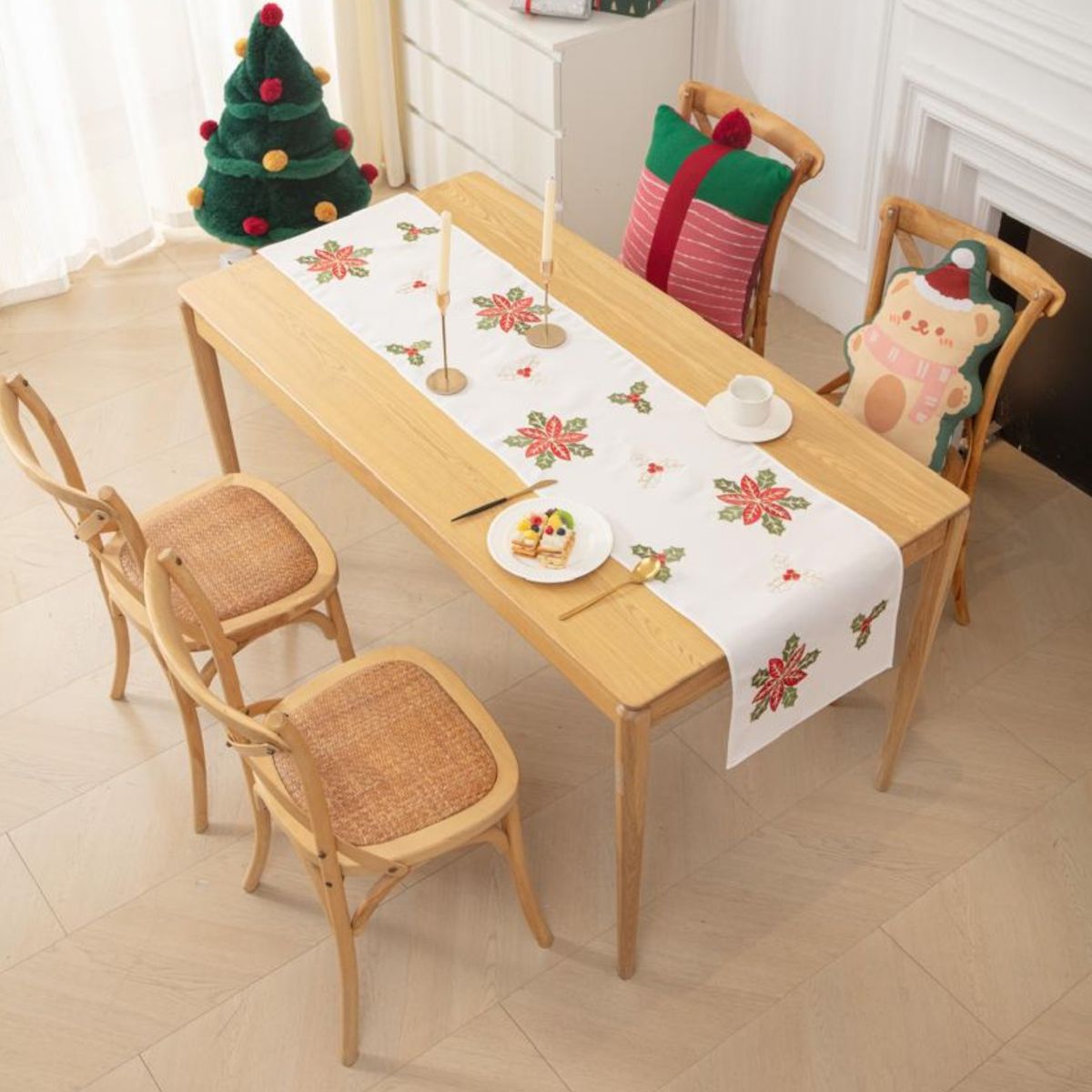 GENERICO - Camino de Mesa Navideño de Lino 36x180 cm  Diseño en Arpillera Ideal para Decoración md03