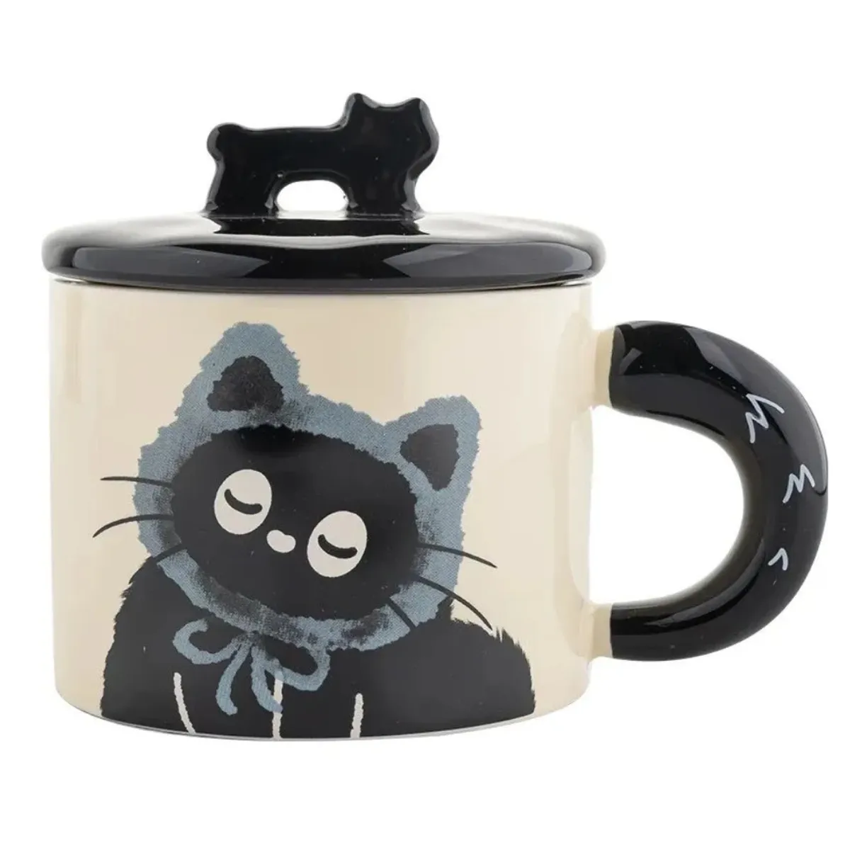 SUKEA - Taza Ceramica Disenado de Gato Con Caja Regalo 360ml Gris