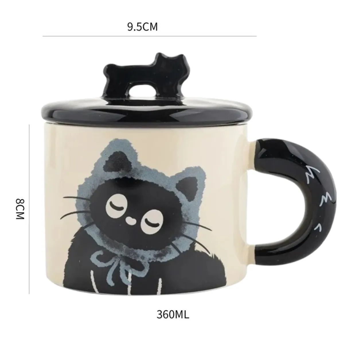 SUKEA - Taza Ceramica Disenado de Gato Con Caja Regalo 360ml Gris