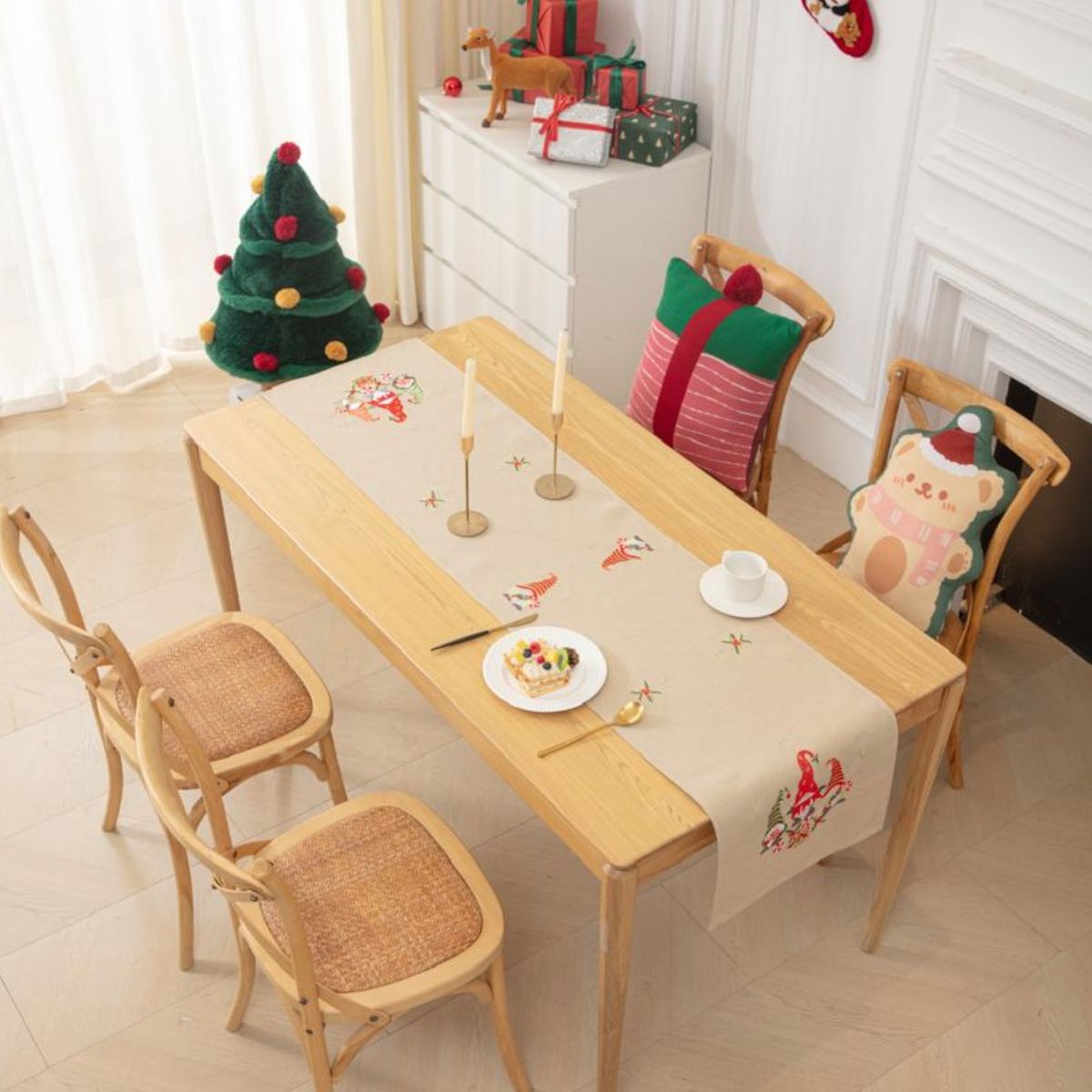 GENERICO - Camino de Mesa Navideño de Lino 36x180 cm  Diseño en Arpillera Ideal para Decoración md04