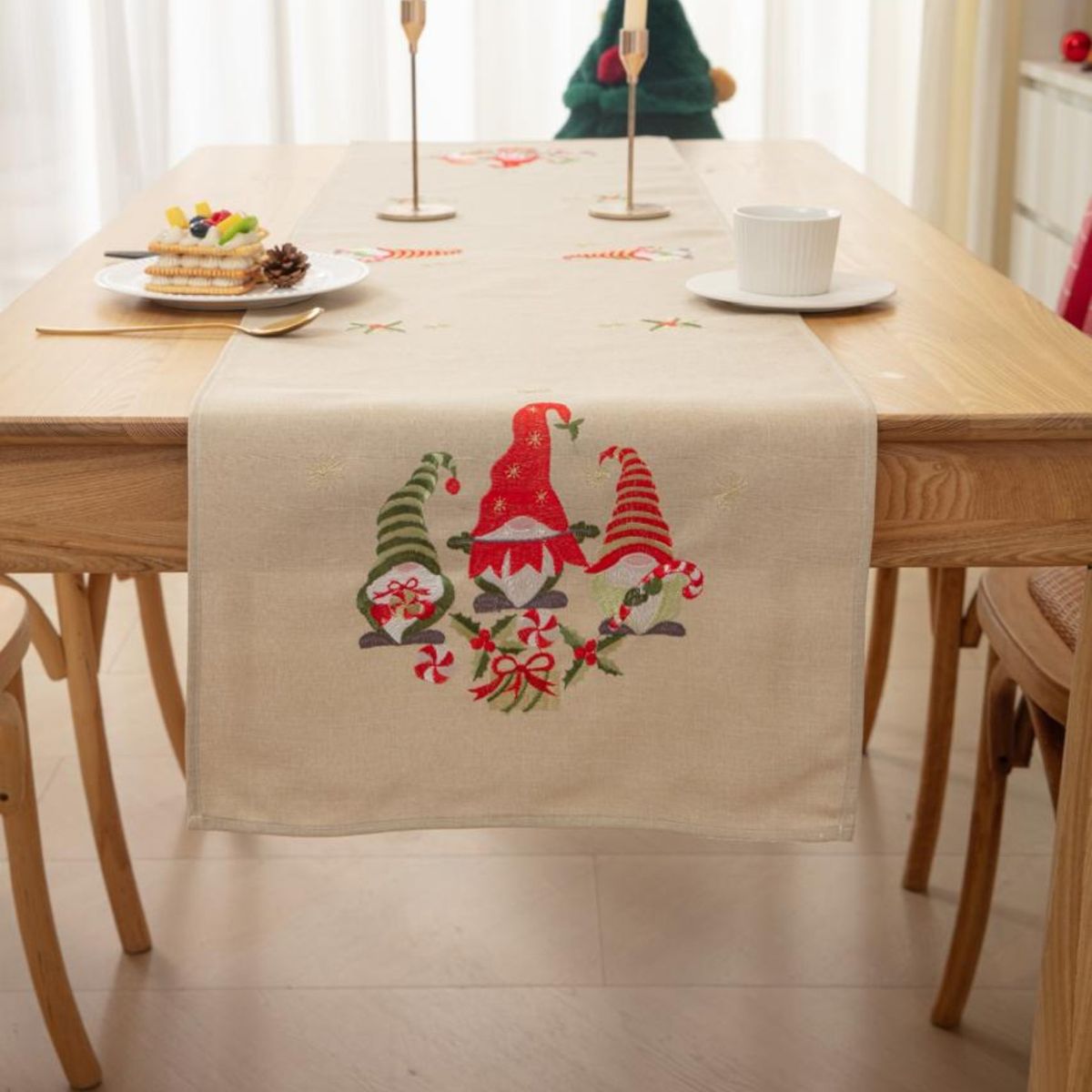 GENERICO - Camino de Mesa Navideño de Lino 36x180 cm  Diseño en Arpillera Ideal para Decoración md04