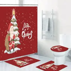 GENERICO - Juego De Baño Navidad Diseño Arbol Rojo 4 Piezas