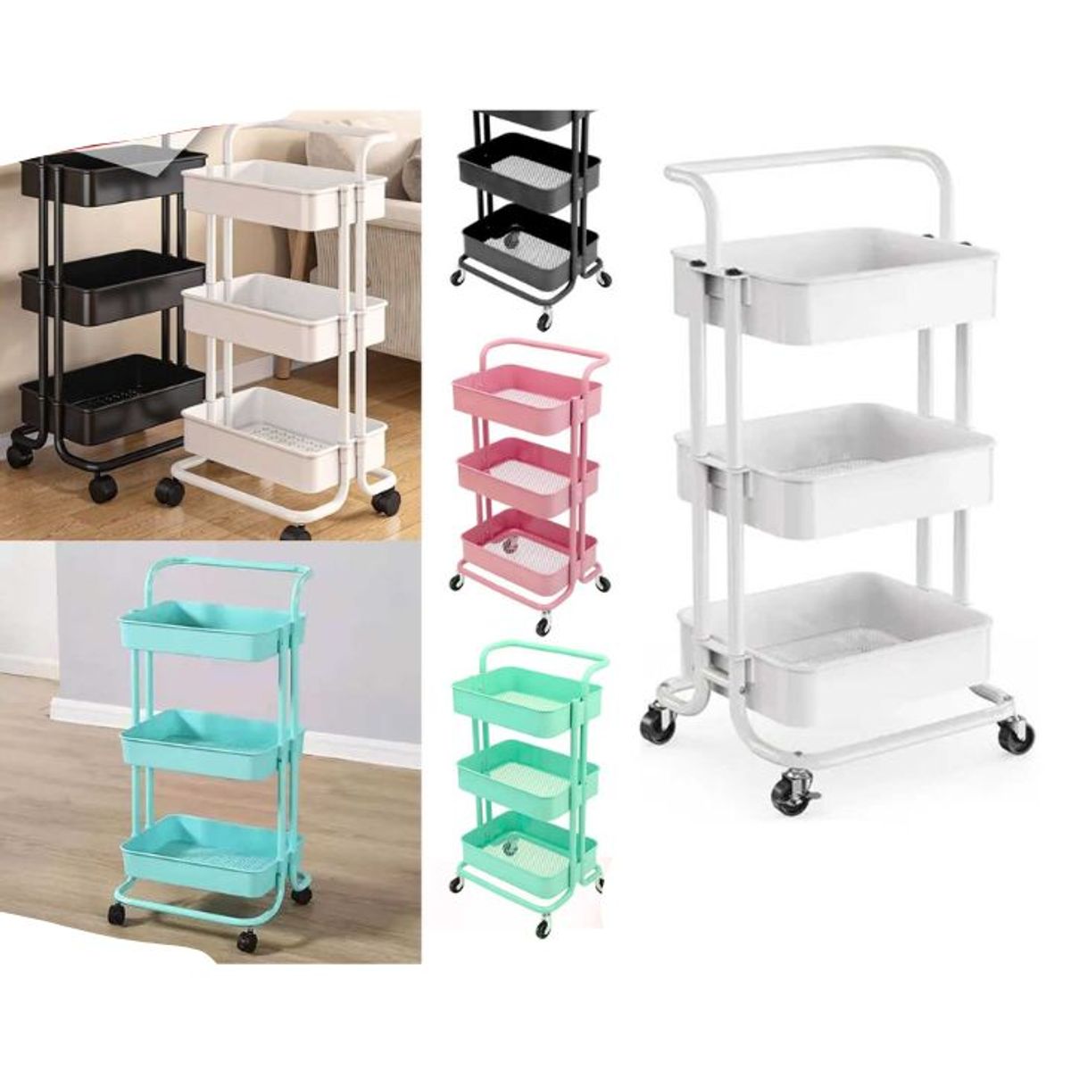 GENERICO - Carrito Organizador Multiuso Con Ruedas Bandejas de Plástico 40 x 28cm Color Blanco