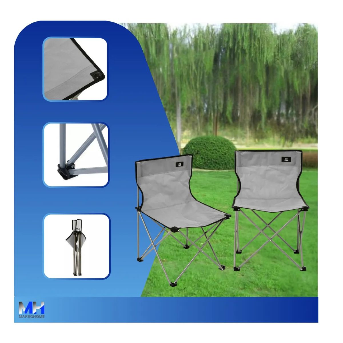 ALPES - Silla De Camping Alpes 45x45x70cm X2 Maxima Comodidad Gris