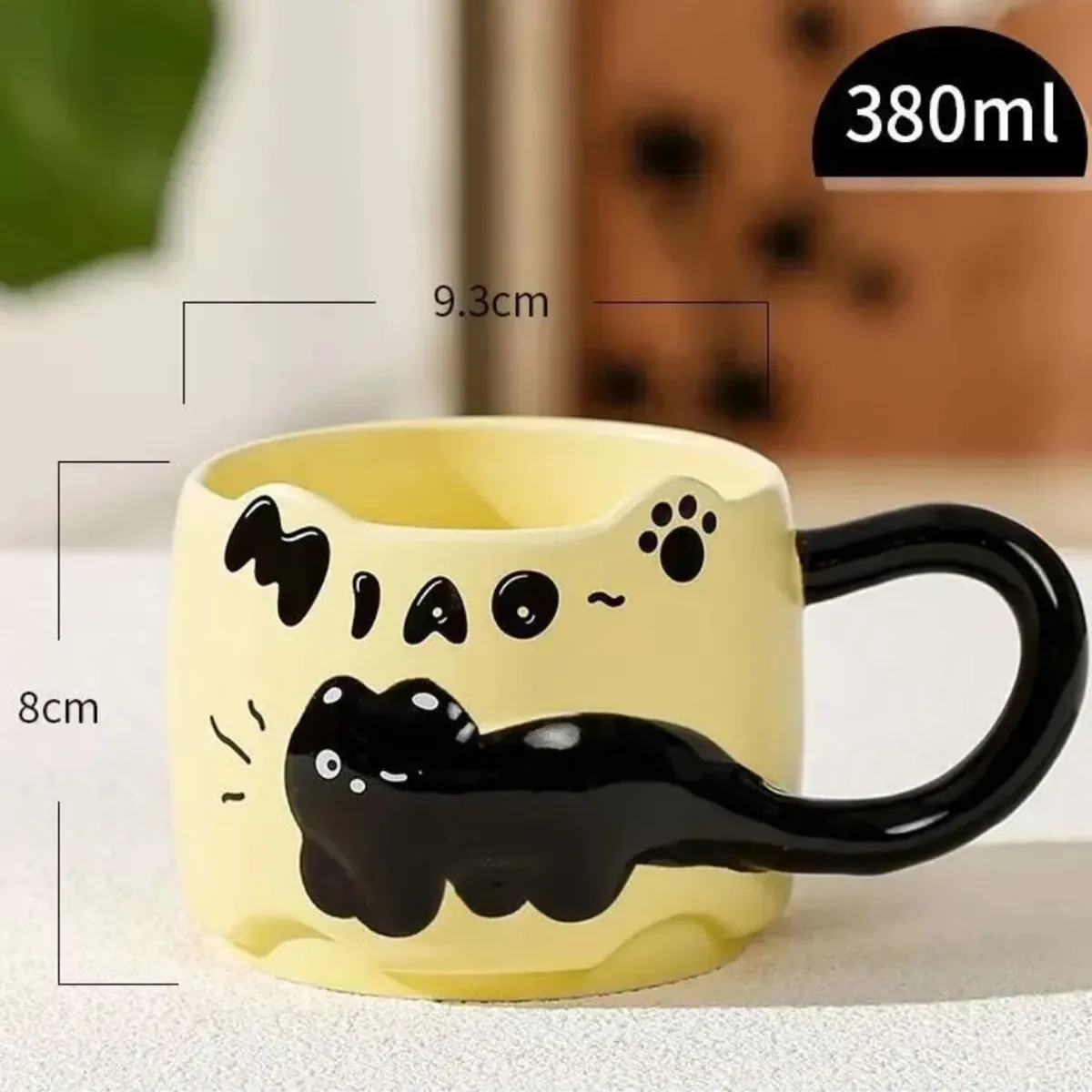 SUKEA - Taza Cerámica Diseño Gato Para Cafe 380 ml Amarillo